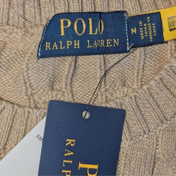 Polo Ralph Lauren Men’s Cable-Knit Cotton Crewneck Sweater Beige Oatmeal M NWT - Picture 5 of 7